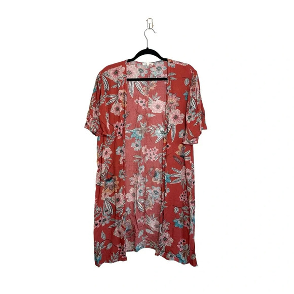 Maurices Rust Orange Multicolor Floral Print Flutter Sleeve Kimono Small Women’s - Picture 2 of 10